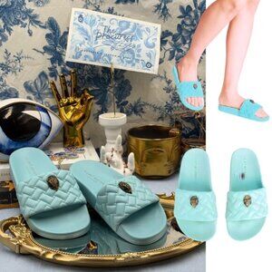 🆕 KURT GEIGER LONDON 🧿 NWOB Meena Eagle Quilted Slides, Blue - Sz EU 36 US 6